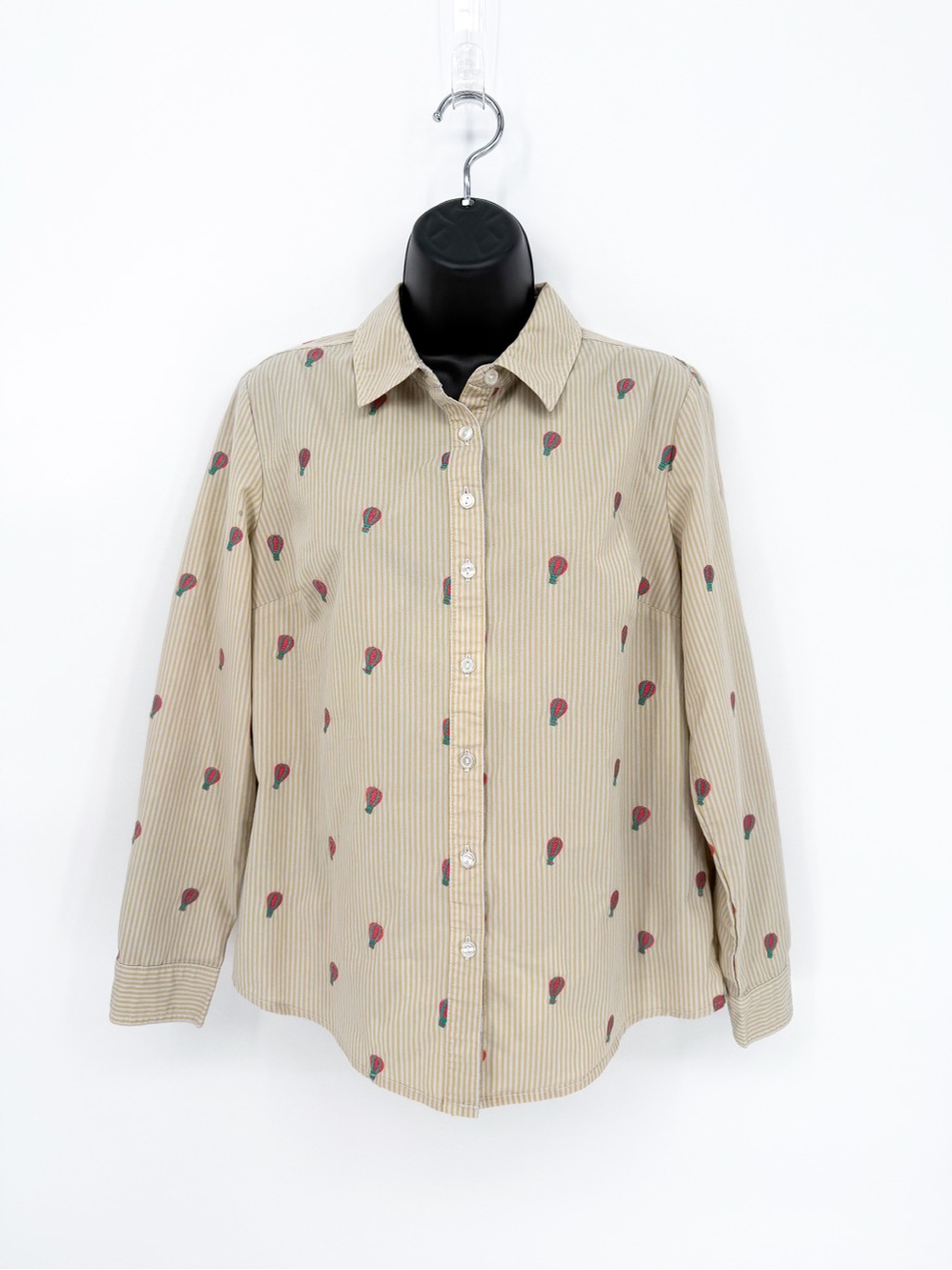 Lemon Way Yellow Striped Hot Air Balloon Embroidered Button Down Shirt Small